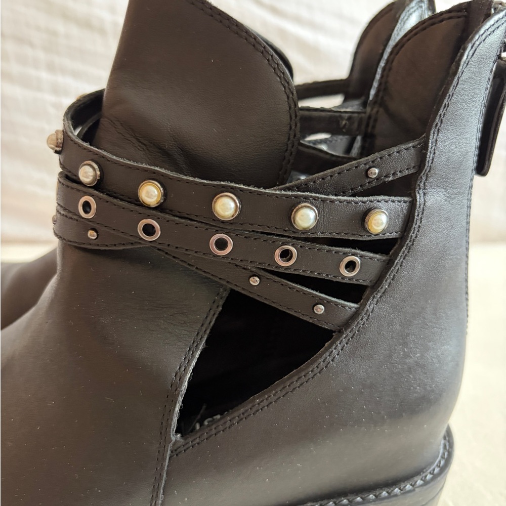 Nine West Leather Black Studded Ankle Boots